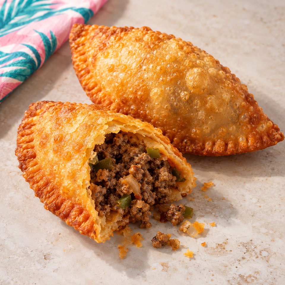 Puerto Rican beef empanadilla cut open to show its filling