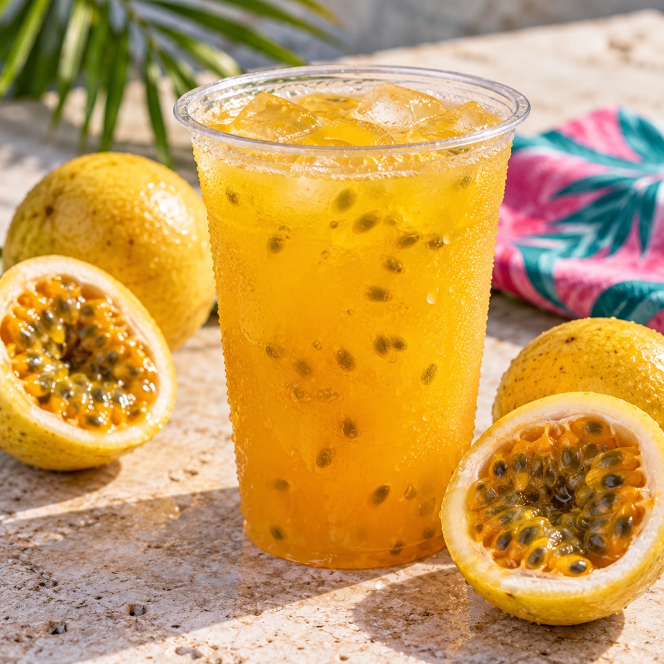 Cold fresh passion fruit juice with fresh fruit